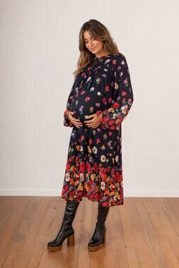 70s VTG Joyce Ewing Bradley Motherhood Maternity Dress Floral Boho S M Bishop